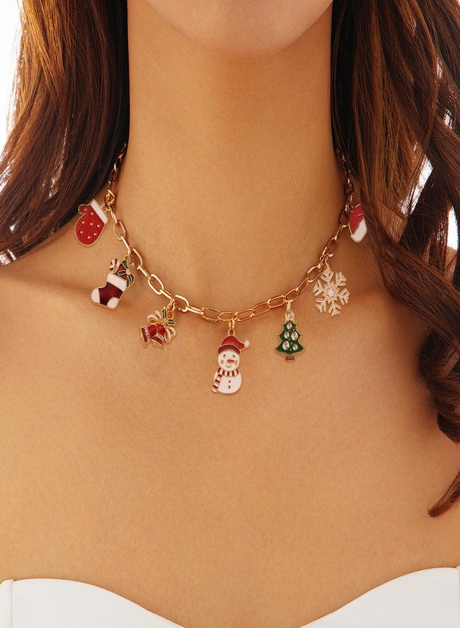 Xeyau Christmas Charm Necklace for Women - Dainty Gold Paper Clip Necklace with Snowman, Santa, Snowflake, Elk Bell, Gingerbread Man Charms - Christmas Accessory Jewelry (Gold) - Image 2